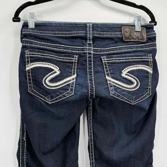 Silver Jeans Tuesday Skinny Crop Womens 27 Dark Wash Embroidered Stretch Denim - Picture 5 of 14